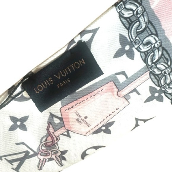 NWT Louis Vuitton Monogram BB Bandeau Pink White Gray 100% Silk Scarf 3x47” - Picture 3 of 7